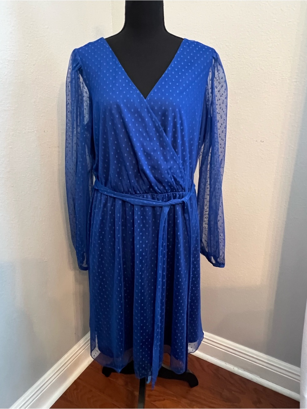 Inspired Hearts Royal Blue Long Sleeve Faux Wrap Dress